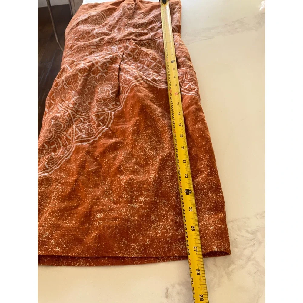 Peruvian Connection linen blend orange strapless‎ mini dress Sz 14 Pockets